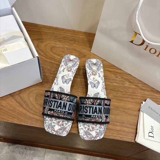 Christian Dior CD Custom Logo Embroidered Flat Slip-On Sandals