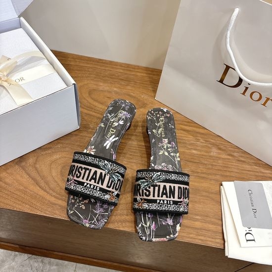 Christian Dior CD Custom Logo Embroidered Flat Slip-On Sandals