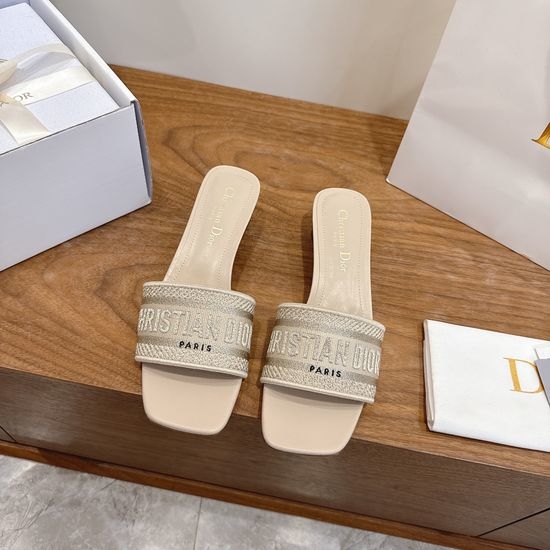 Christian Dior CD Custom Logo Embroidered Flat Slip-On Sandals