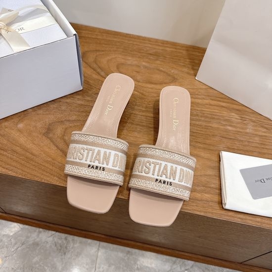 Christian Dior CD Custom Logo Embroidered Flat Slip-On Sandals