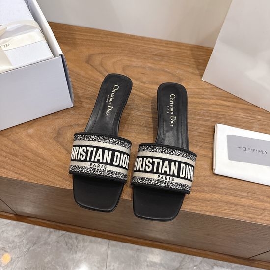 Christian Dior CD Custom Logo Embroidered Flat Slip-On Sandals