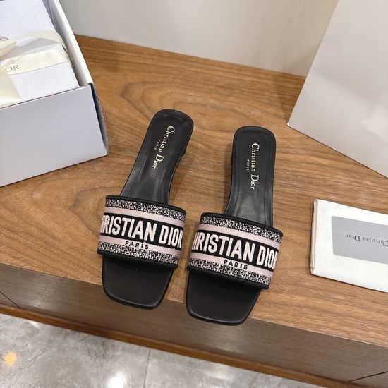Christian Dior CD Custom Logo Embroidered Flat Slip-On Sandals