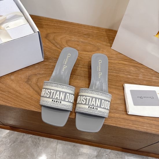 Christian Dior CD Custom Logo Embroidered Flat Slip-On Sandals