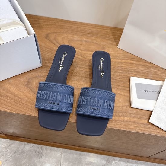 Christian Dior CD Custom Logo Embroidered Flat Slip-On Sandals