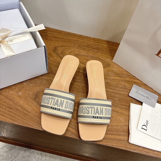 Christian Dior CD Custom Logo Embroidered Flat Slip-On Sandals