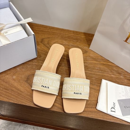 Christian Dior CD Custom Logo Embroidered Flat Slip-On Sandals