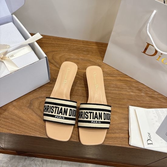 Christian Dior CD Custom Logo Embroidered Flat Slip-On Sandals