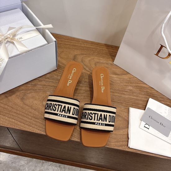 Christian Dior CD Custom Logo Embroidered Flat Slip-On Sandals