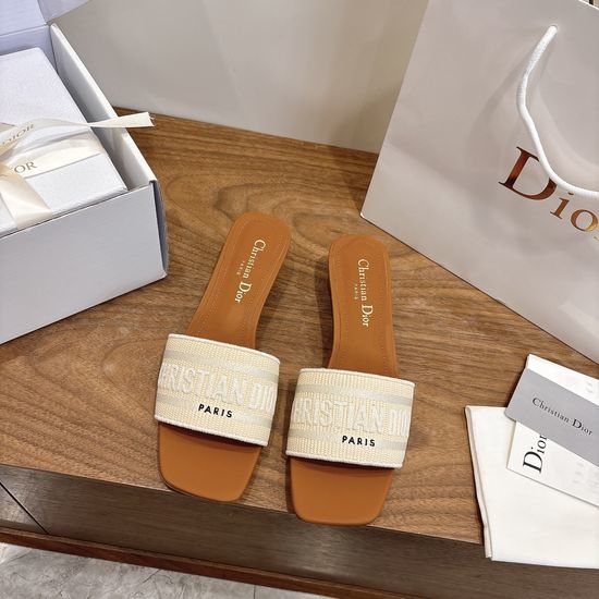 Christian Dior CD Custom Logo Embroidered Flat Slip-On Sandals