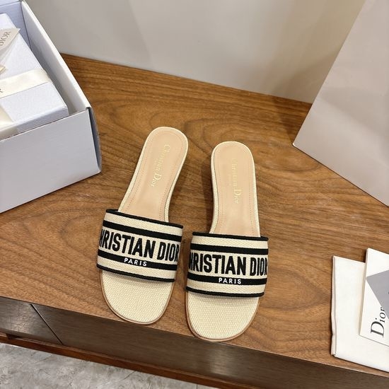 Christian Dior CD Embroidered Logo High-Heel Slip-On Toe Sandals