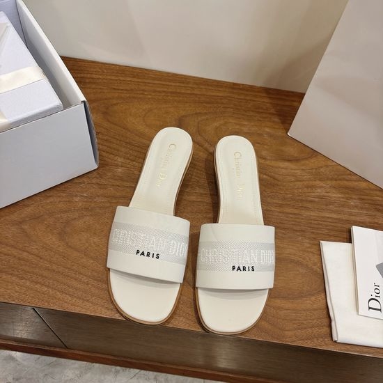 Christian Dior CD High-Heel Leather Slip-On Sandals with Embroidered Design