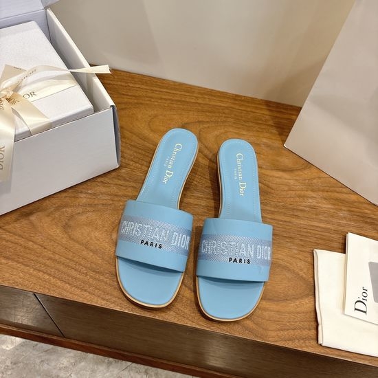 Christian Dior CD High-Heel Leather Slip-On Sandals with Embroidered Design