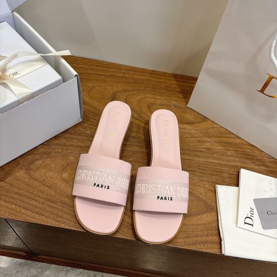Christian Dior CD High-Heel Leather Slip-On Sandals with Embroidered Design