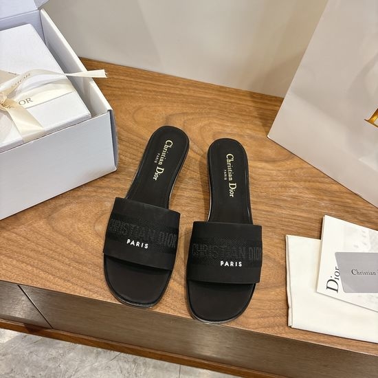 Christian Dior CD High-Heel Leather Slip-On Sandals with Embroidered Design