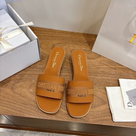 Christian Dior CD High-Heel Leather Slip-On Sandals with Embroidered Design