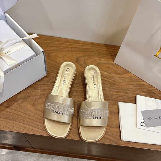 Christian Dior CD High-Heel Leather Slip-On Sandals with Embroidered Design