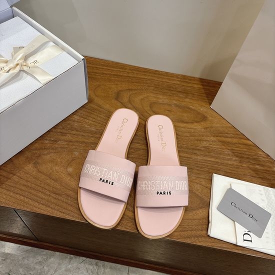 Christian Dior CD Leather Flat Slip-On Sandals with Custom CD Embroidery