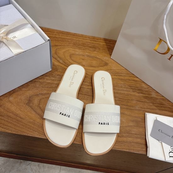 Christian Dior CD Leather Flat Slip-On Sandals with Custom CD Embroidery