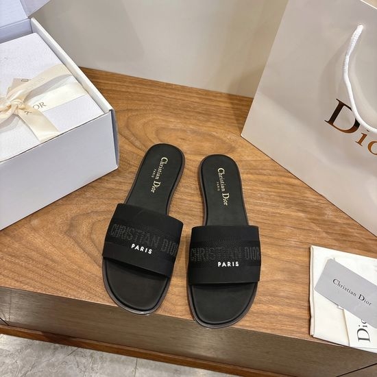Christian Dior CD Leather Flat Slip-On Sandals with Custom CD Embroidery
