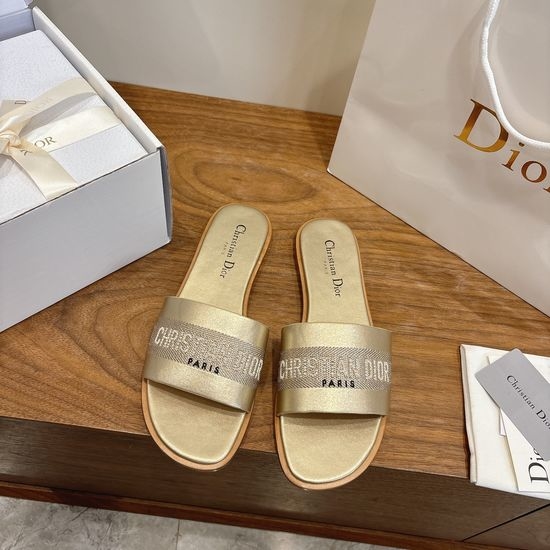 Christian Dior CD Leather Flat Slip-On Sandals with Custom CD Embroidery