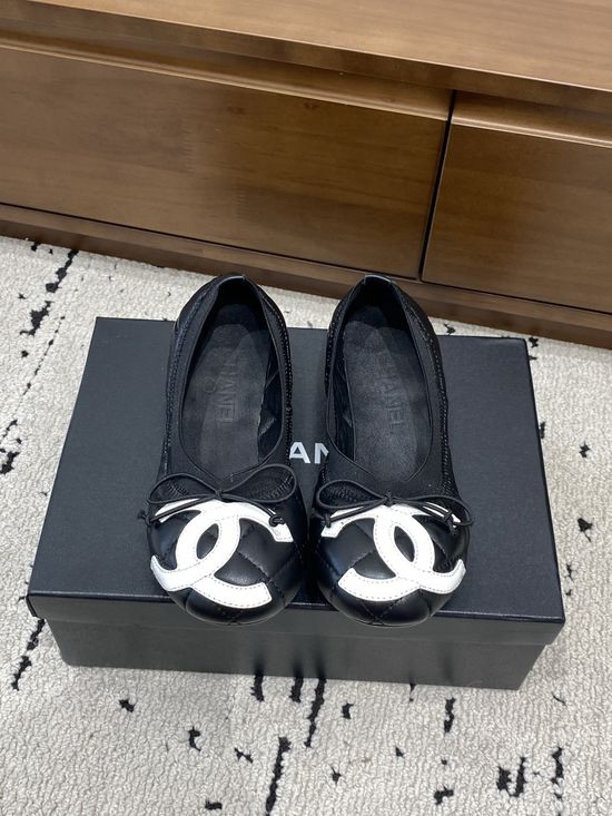 Chanel Classic Bow Decor Leather Ballet Flats