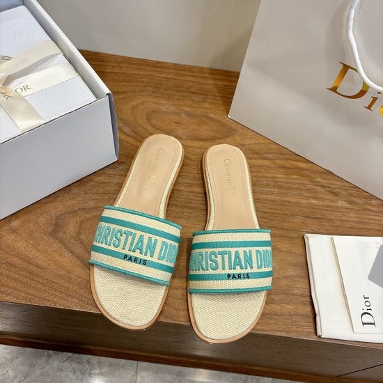 Christian Dior CD Round-Toe Flat Slip-On Sandals with Embroidered Logo