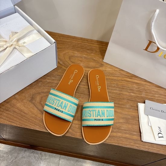 Christian Dior CD Round-Toe Flat Slip-On Sandals with Embroidered Logo