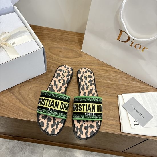 Christian Dior CD Round-Toe Flat Slip-On Sandals with Embroidered Logo