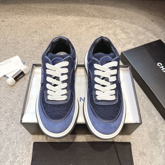 Chanel Embroidered Platform Casual Sneakers with Mixed Materials