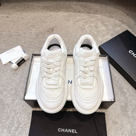 Chanel Embroidered Platform Casual Sneakers with Mixed Materials