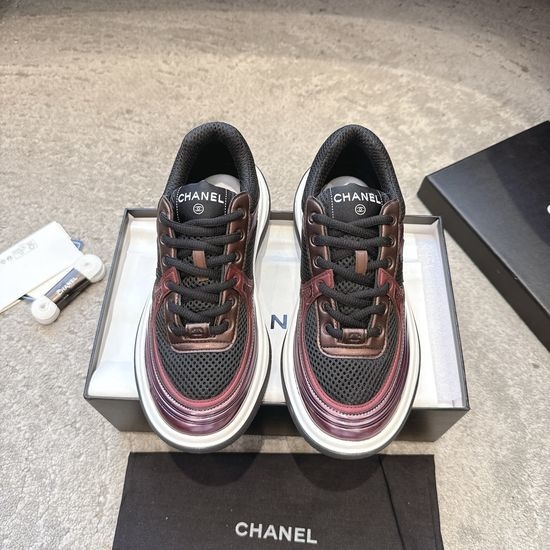 Chanel Embroidered Platform Casual Sneakers with Mixed Materials