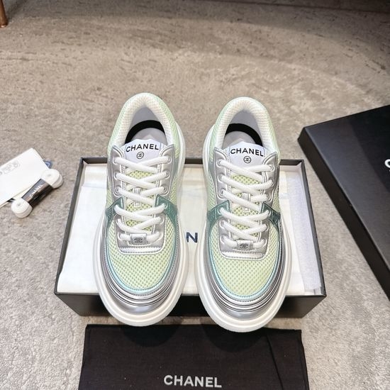 Chanel Embroidered Platform Casual Sneakers with Mixed Materials