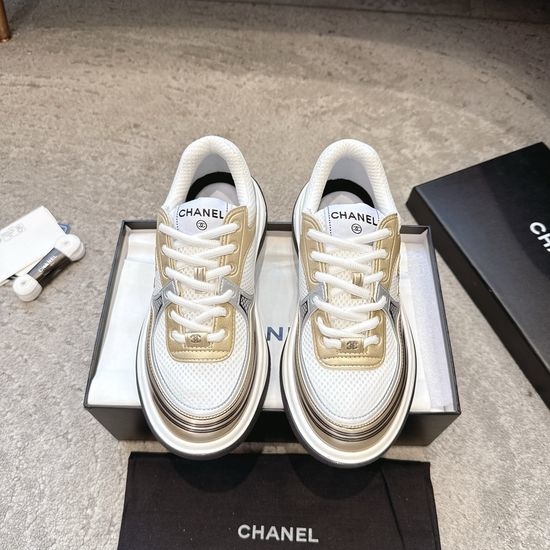Chanel Embroidered Platform Casual Sneakers with Mixed Materials