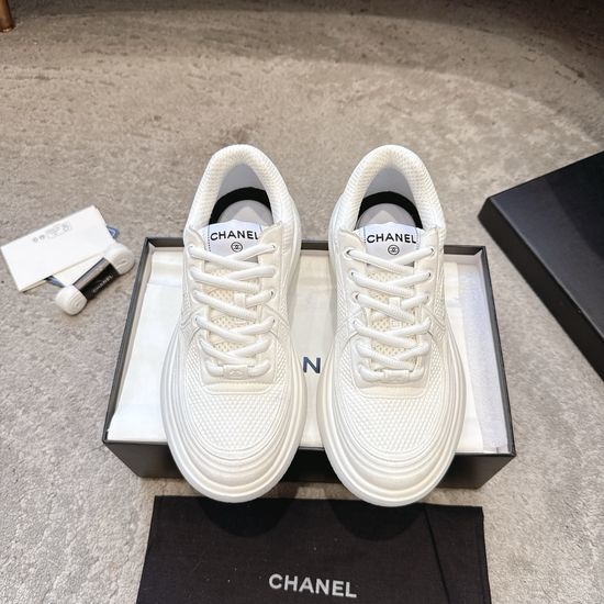 Chanel Embroidered Platform Casual Sneakers with Mixed Materials