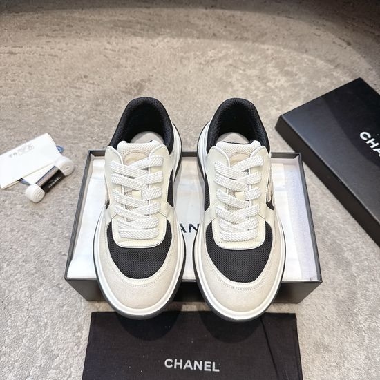 Chanel Embroidered Platform Casual Sneakers with Mixed Materials