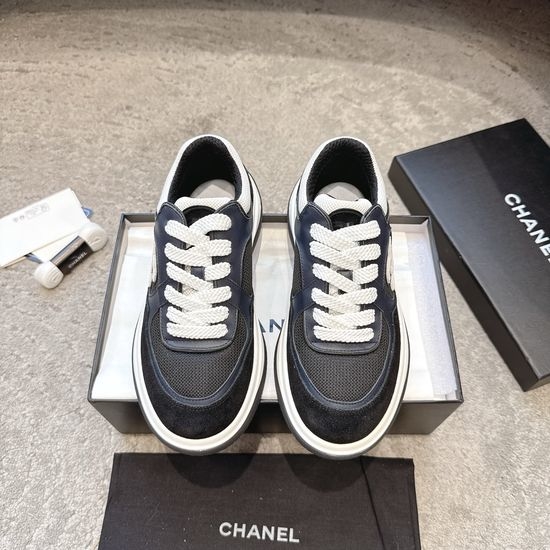 Chanel Embroidered Platform Casual Sneakers with Mixed Materials