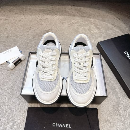 Chanel Embroidered Platform Casual Sneakers with Mixed Materials