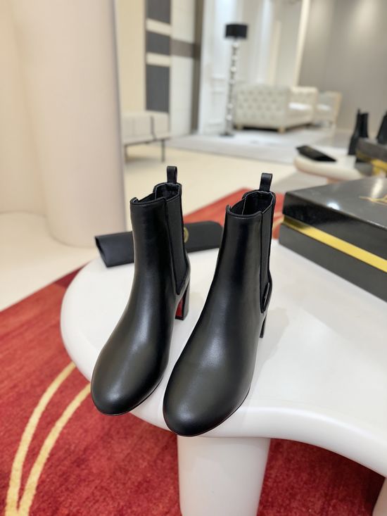 Christian Louboutine Leopard Print Leather Chunky Heel Ankle Boots