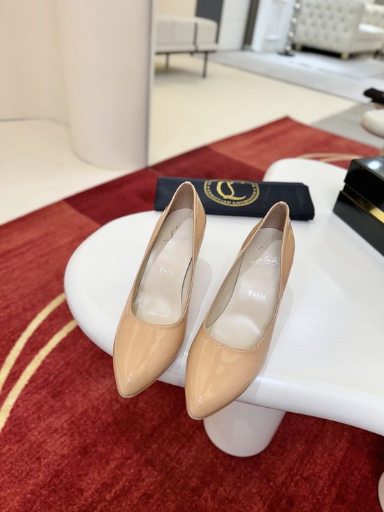 Christian Louboutine Black Leather Pointed Toe Mid Heel Dress Pumps