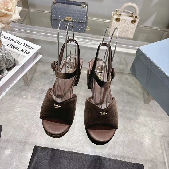Prada Logo Decor Platform Chunky Heel Sandals
