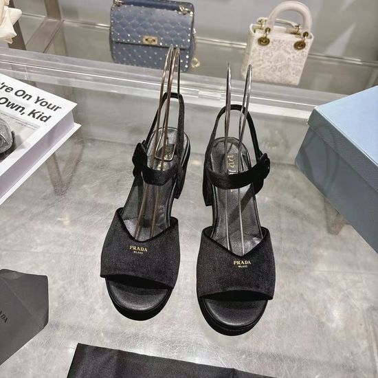 Prada Logo Decor Platform Chunky Heel Sandals