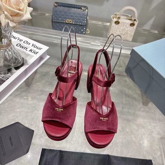 Prada Logo Decor Platform Chunky Heel Sandals