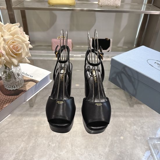 Prada Logo Decor Platform Chunky Heel Sandals