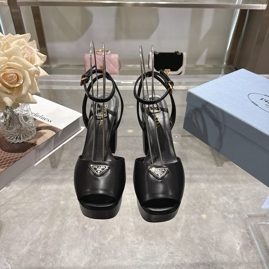 Prada Logo Decor Platform Chunky Heel Sandals