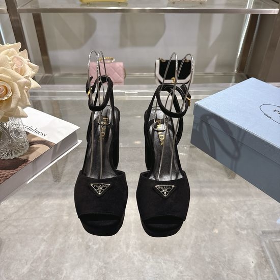 Prada Logo Decor Platform Chunky Heel Sandals
