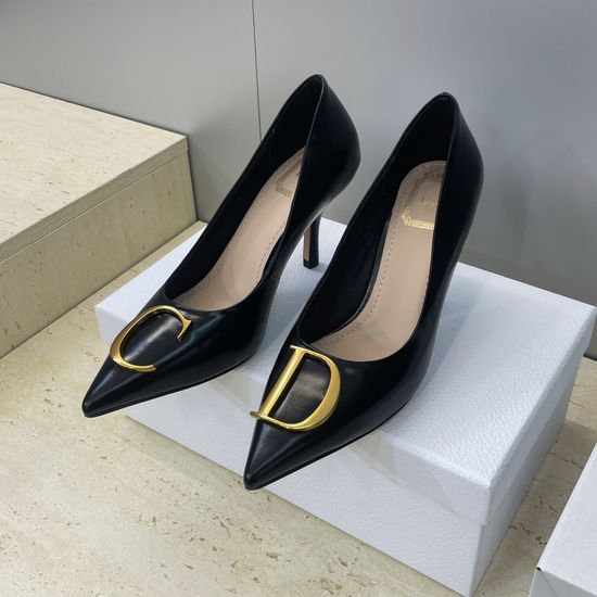 Christian Dior Pointed Toe Stiletto Pumps Leather Upper Hardware Buckle