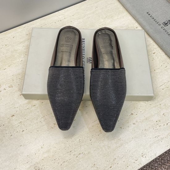 Brunello Cucinelli Beaded Square Toe Color Block Mule Slides