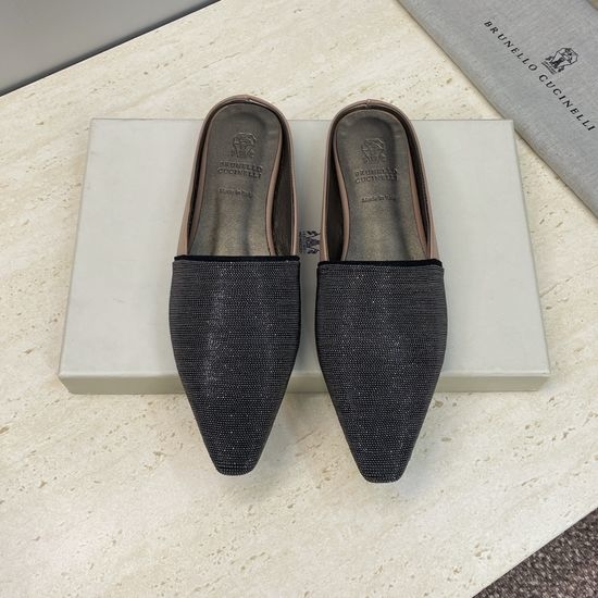 Brunello Cucinelli Beaded Square Toe Color Block Mule Slides