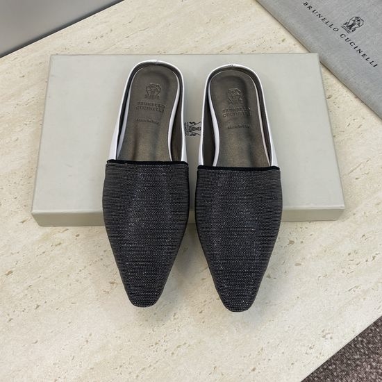 Brunello Cucinelli Beaded Square Toe Color Block Mule Slides