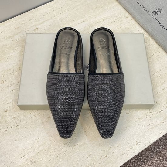 Brunello Cucinelli Beaded Square Toe Color Block Mule Slides